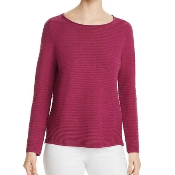 NWT Eileen Fisher Organic Linen Cotton Jewel Neck Ribbed Boxy Sweater Sz. PL - Picture 2 of 4
